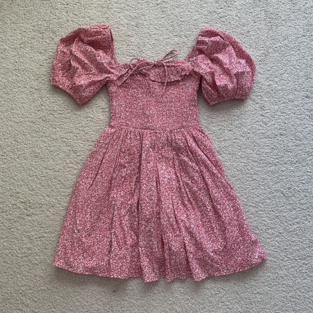 Abercrombie & Fitch Pink Puff-Sleeve Floral Dress